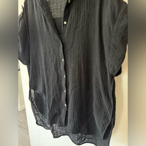 Nanette Lepore|Black Casual Button-Up Top in short sleeve,gauze beachy style•••L - Picture 7 of 13